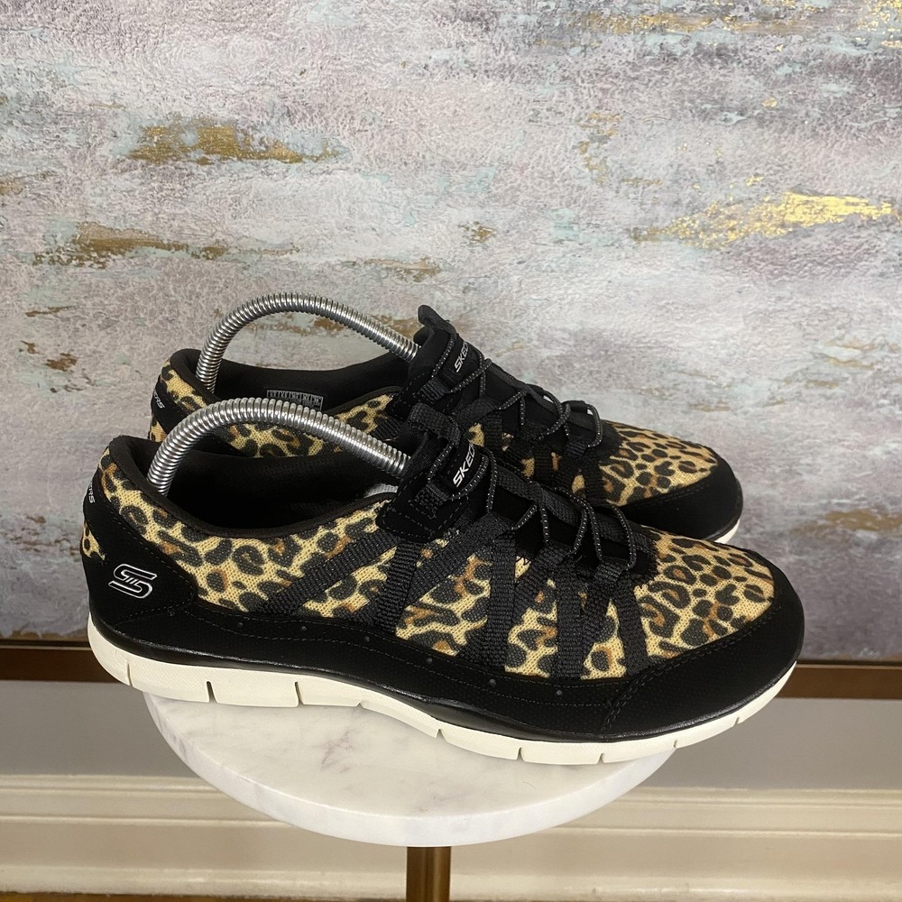 Skechers Air Cooled Shoes Womens Size 9.5 Brown Leopard Sneakers SN 104099 - Picture 2 of 11
